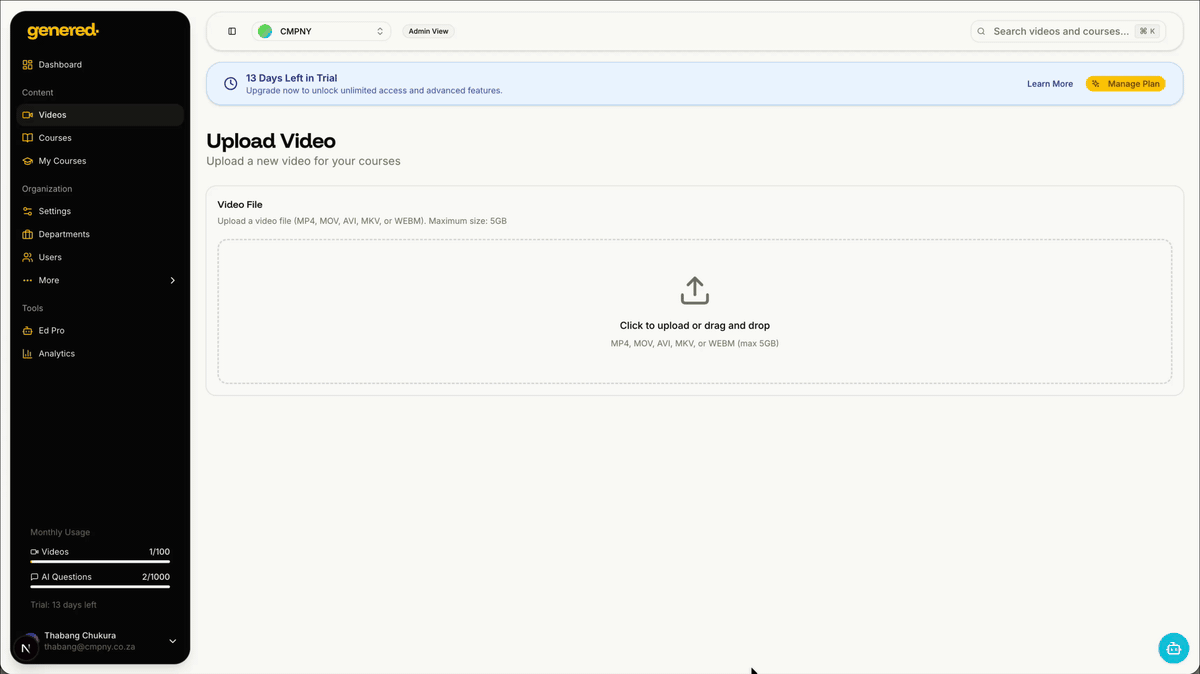 GenerEd product demo: dashboard and course view